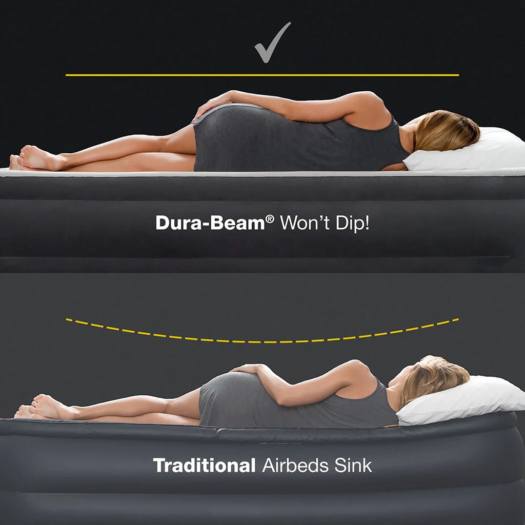 Intex: Dura-Beam Deluxe: Ultra Plush Headboard Airbed - Queen - Gray, 18" Inflatable Mattress, Built-In Pump, Fiber-Tech, Carry Bag, 600lb Cap 64447ED