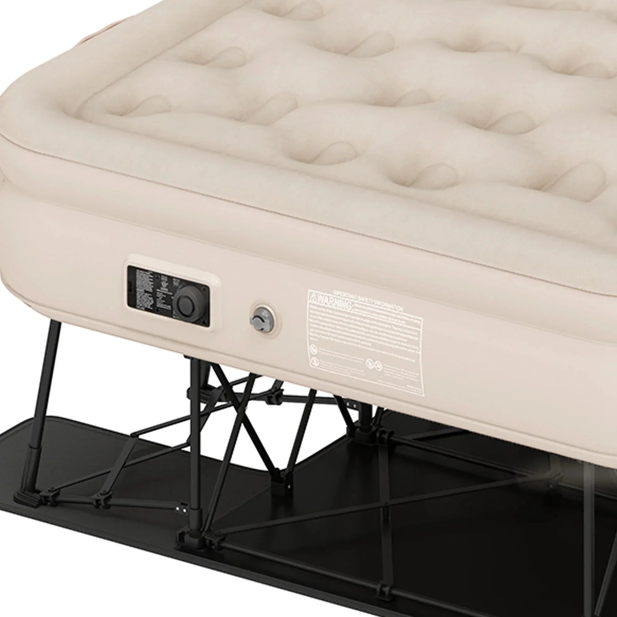 Dextrus Inflatable Queen Air Mattress With Built-In Pump, Steel Frame, Velvet Surface, Khaki