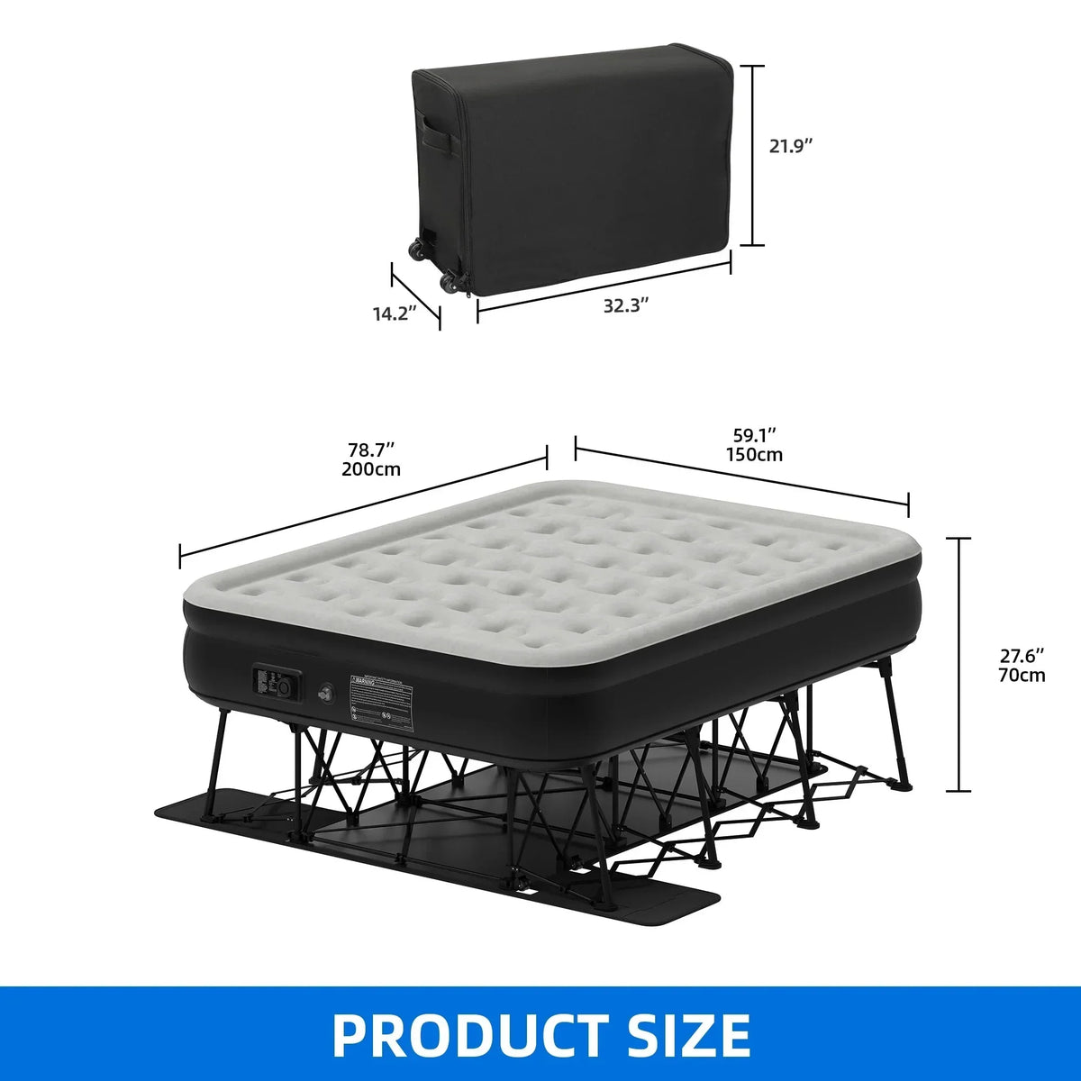 Dextrus Inflatable Queen Air Mattress With Built-In Pump, Steel Frame, Velvet Surface, Khaki
