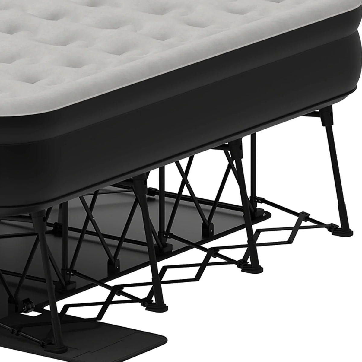 Dextrus Inflatable Queen Air Mattress With Built-In Pump, Steel Frame, Velvet Surface, Khaki