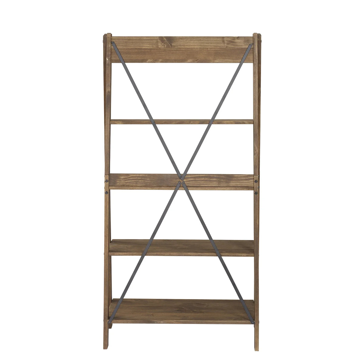 Walker Edison Solid Wood 4-Shelf Ladder Bookshelf, Brown