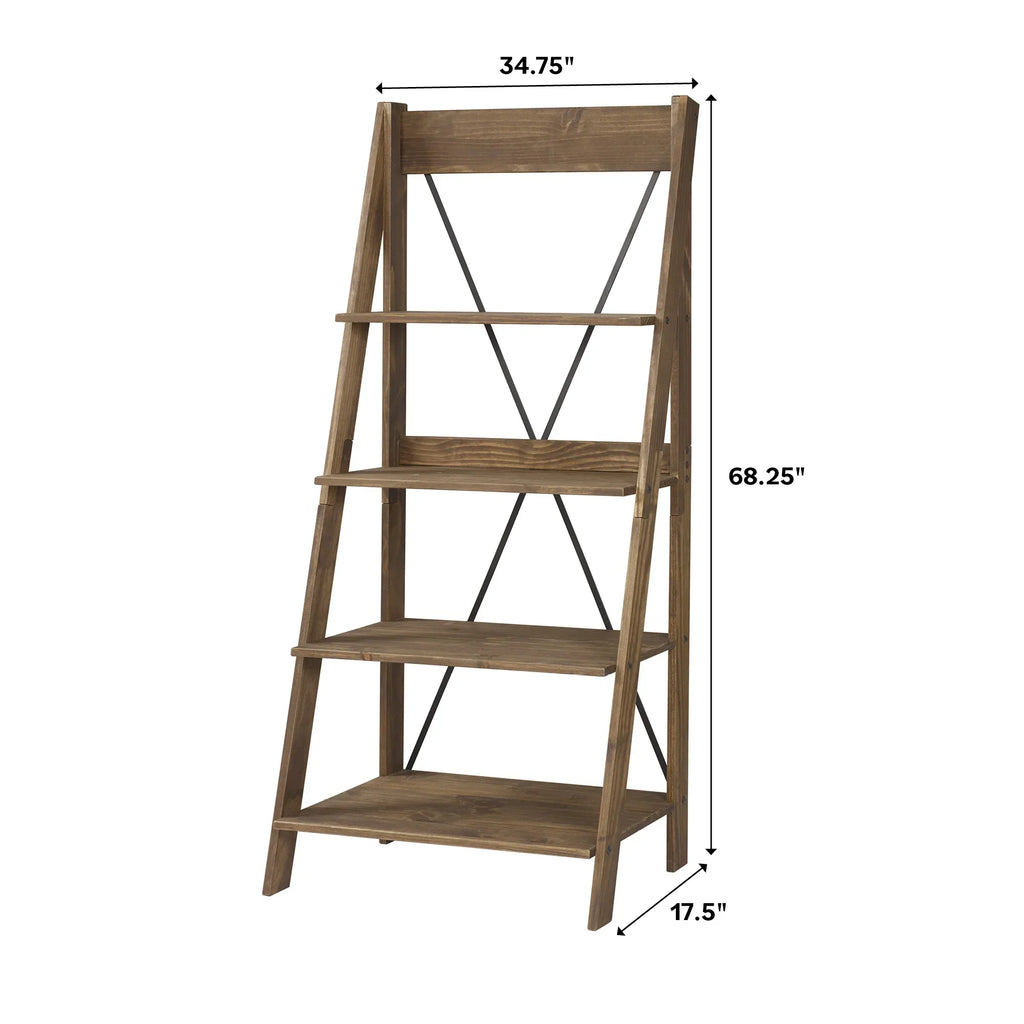 Walker Edison Solid Wood 4-Shelf Ladder Bookshelf, Brown