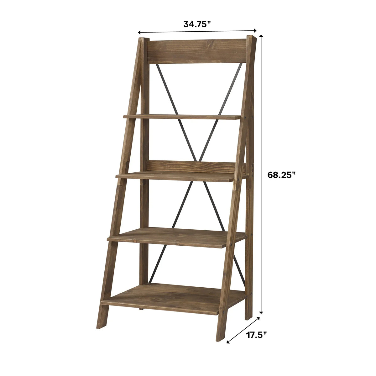Walker Edison Solid Wood 4-Shelf Ladder Bookshelf, Brown