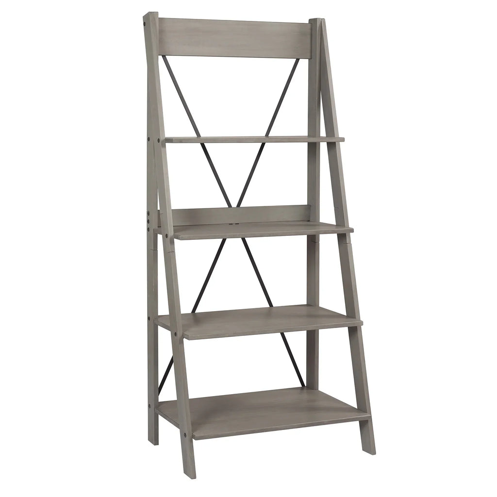Walker Edison Solid Wood 4-Shelf Ladder Bookshelf, Brown