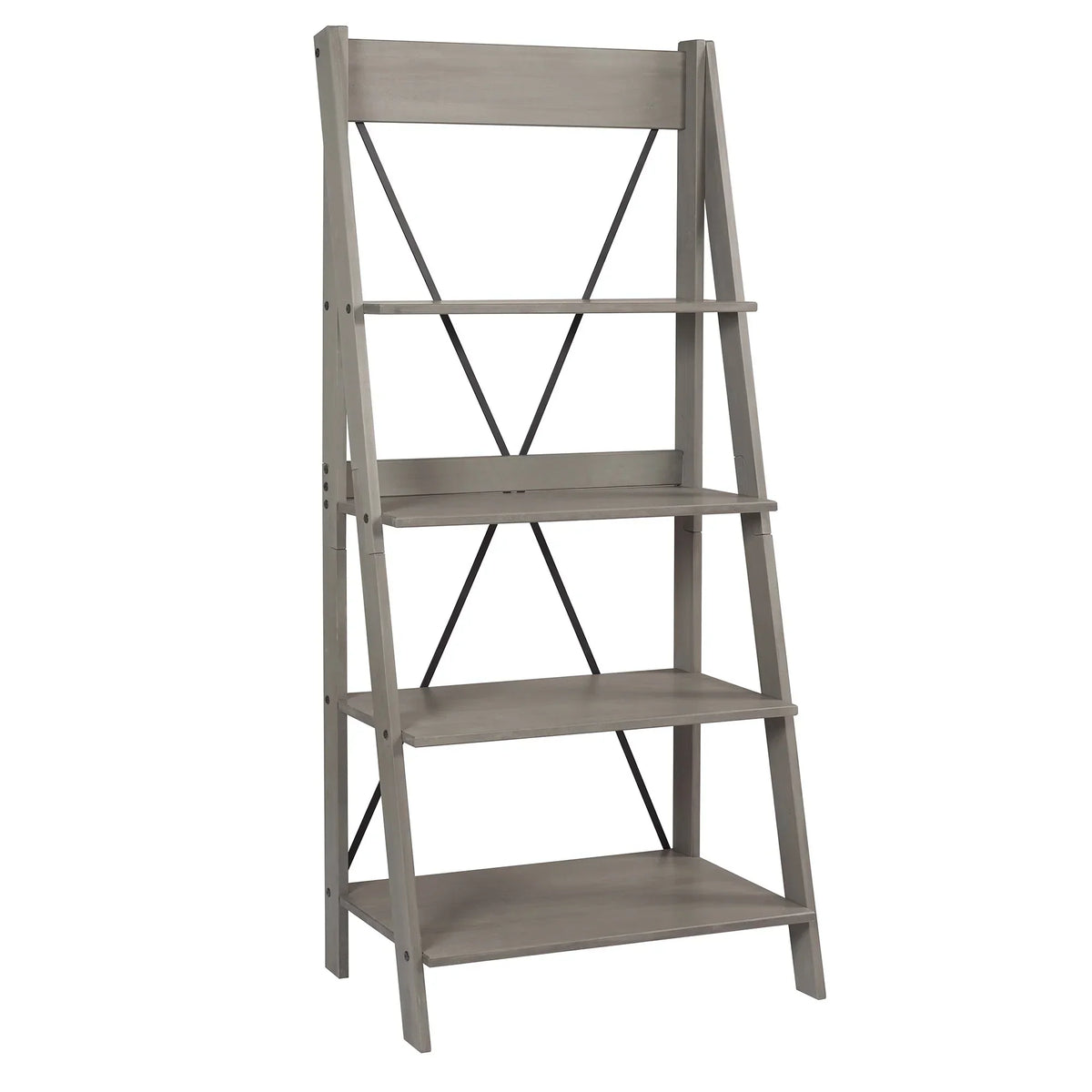 Walker Edison Solid Wood 4-Shelf Ladder Bookshelf, Brown