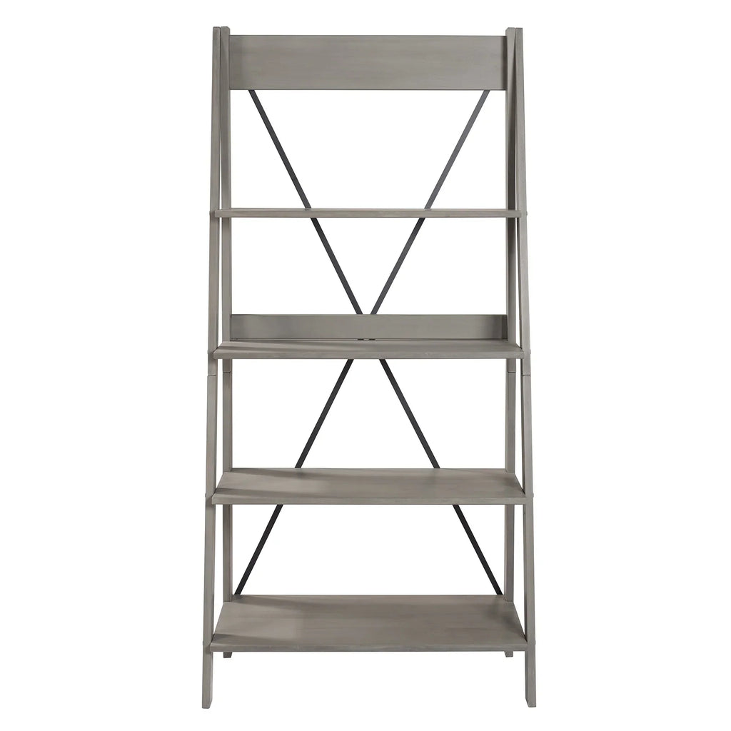 Walker Edison Solid Wood 4-Shelf Ladder Bookshelf, Brown