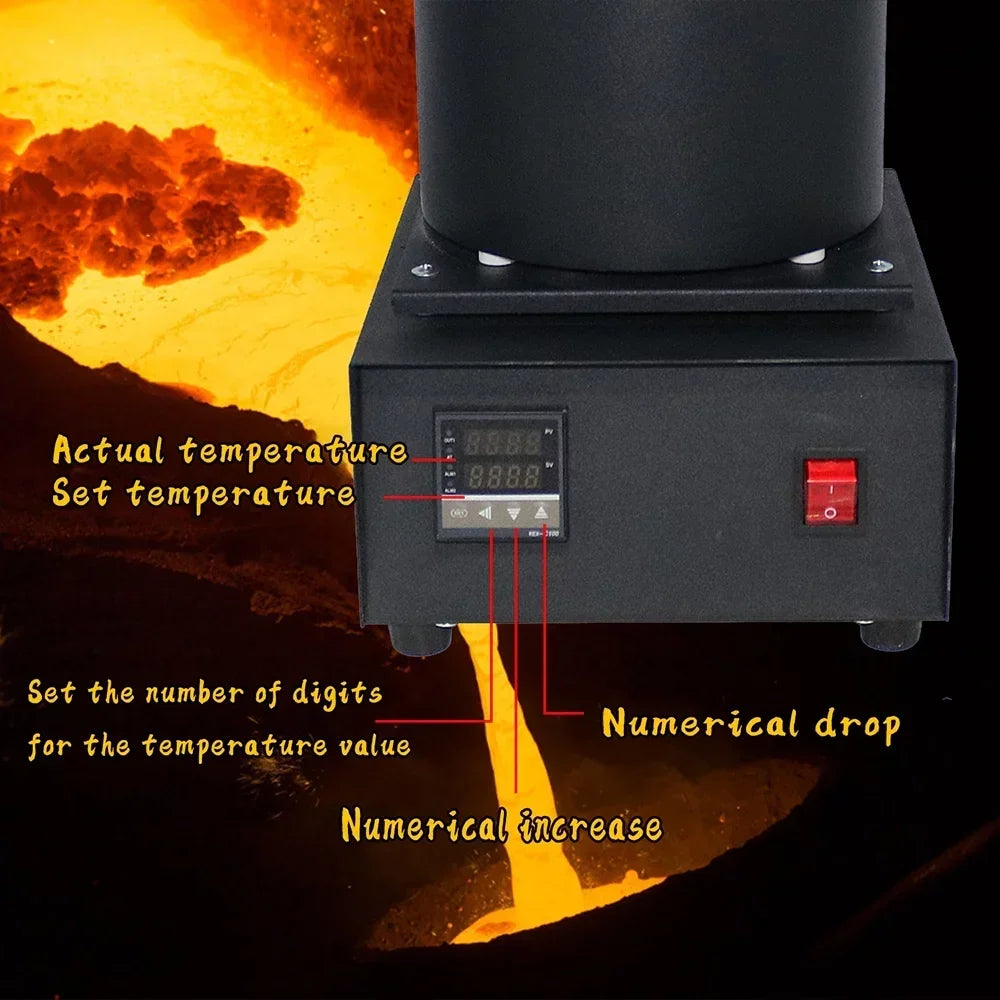 2025 2KG Gold Melting Furnace,1400W 2000F Digital Electric Melting Furnace with Graphite Crucible for Melt Scrap, Silver, Gold, Copper, Aluminum 110V Refining Casting