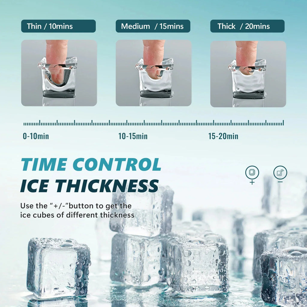 EUHOMY 14'' Cube Ice Compact Ice Maker Selectable Ice Thickness with Water Bucket