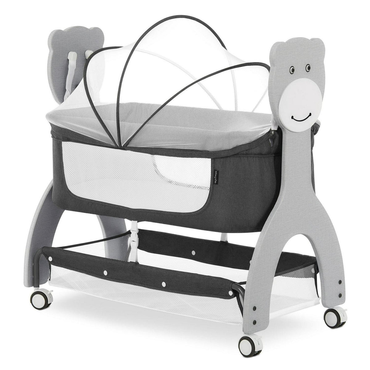 Dream on Me Cub Portable Bassinet in Dark Grey. Multi-Use Baby Bassinet with Locking Wheels