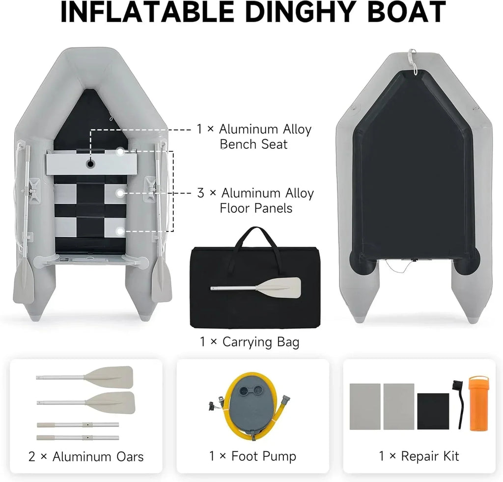 CREWORKS 7.5ft Inflatable Dinghy Boat, 2 Person 660lb Transom Sport Tender Boat with Pump Aluminum Oars Floor, Heavy Duty Inflatable Raft Kayak for Adults