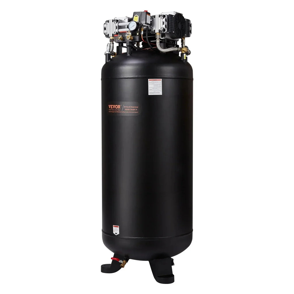 VEVOR 80 Gallon Oil-Free Air Compressor, 6.5 HP, 15.5 SCFM at 90 PSI, 145 PSI - FB3500-10A300-1P