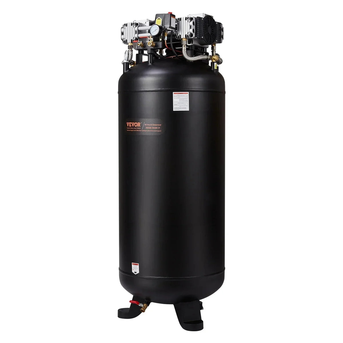 VEVOR 80 Gallon Oil-Free Air Compressor, 6.5 HP, 15.5 SCFM at 90 PSI, 145 PSI - FB3500-10A300-1P
