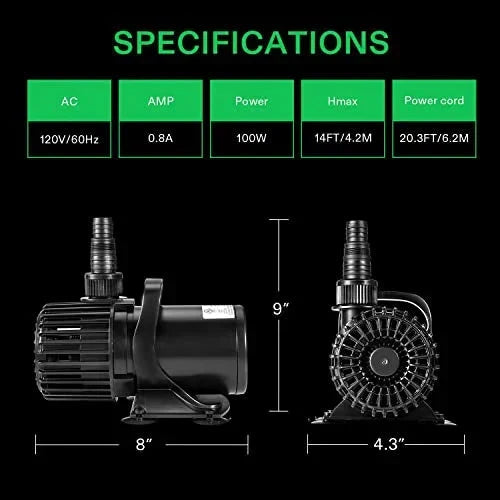 VIVOSUN 1600 GPH Submersible Water Pump, 100W Pond Pump, Ultra Quiet Aquarium Pump