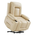 PU Leather Power Lift Recliner Chair With Massage and Heat, Adjustable Furniture for Back, Legs w/ 3 Positions, Usb Port, Side Pocket (Beige, 27 Seat Width+Cup Holders)