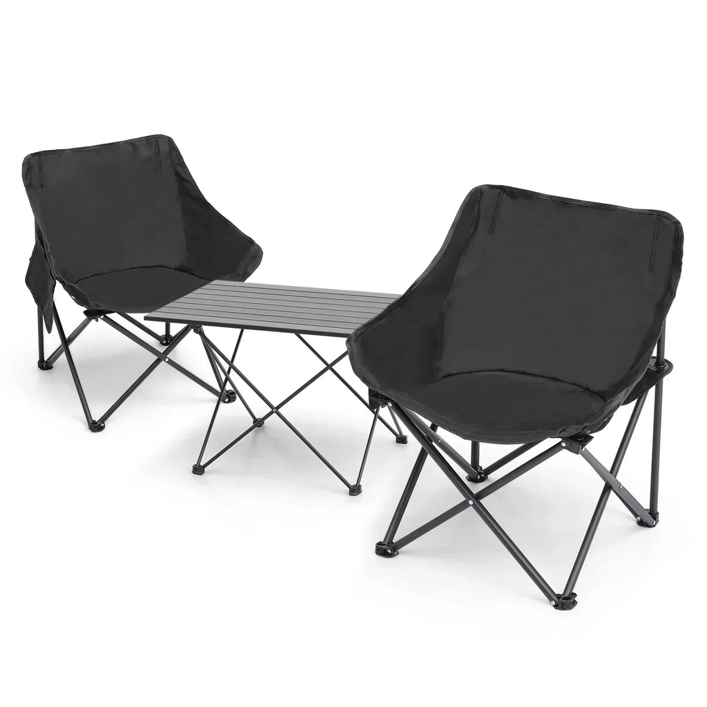 MADOG 3-Piece Folding Camping Table And Chairs Set, Black, Table 26.5 x 18.5 x 16.0 in, Chair 17.0 x 17.0 x 27.0 in
