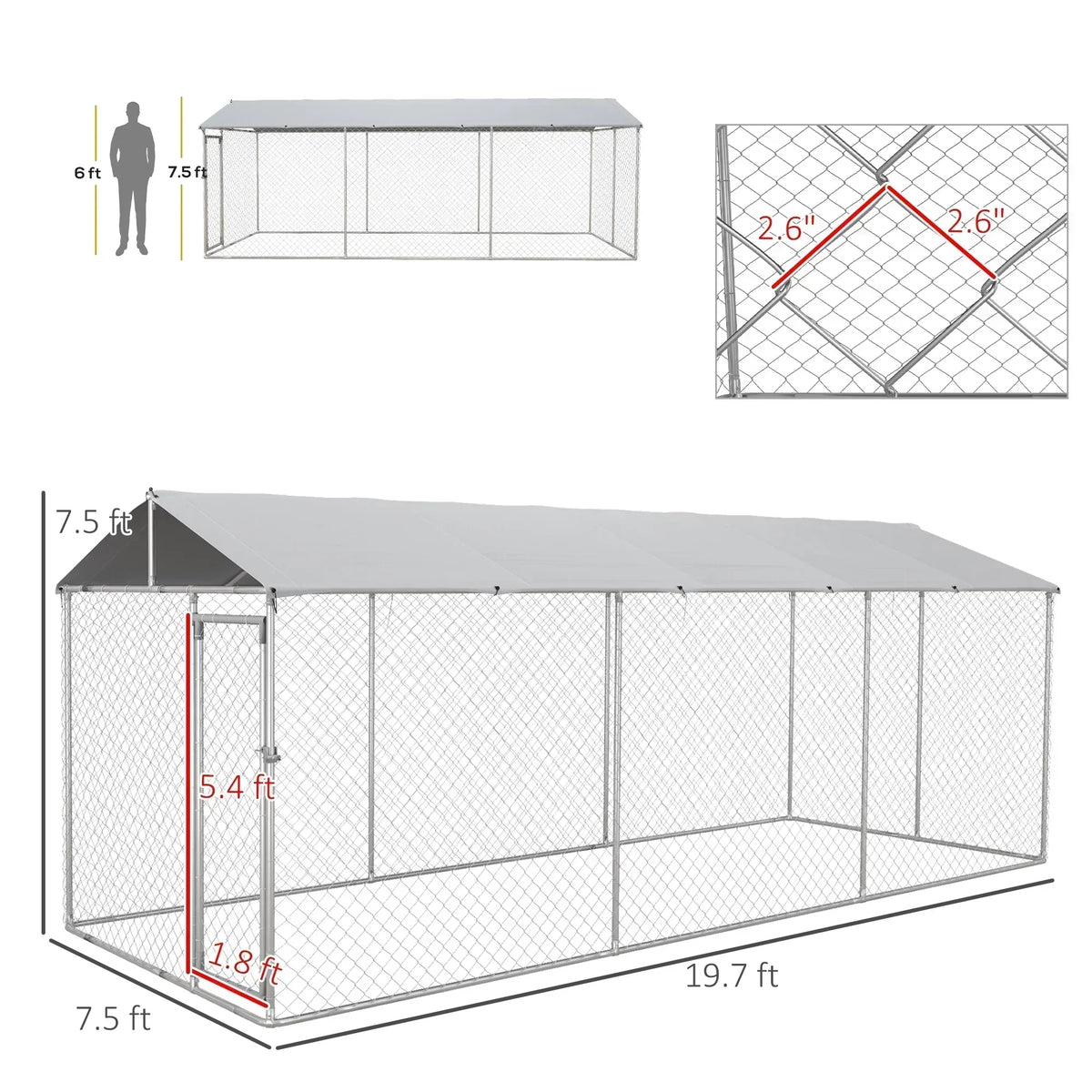PawHut 19.7' x 7.5' x 7.5' Outdoor Dog Kennel W/ Waterproof Roof
