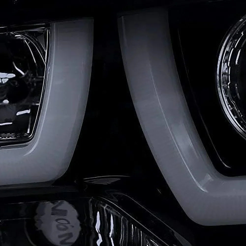 DRL LED Light Bar Projector Headlights, 1 Pair, Gloss Black Housing, Smoke Lens - 2011-2014 Dodge Charger