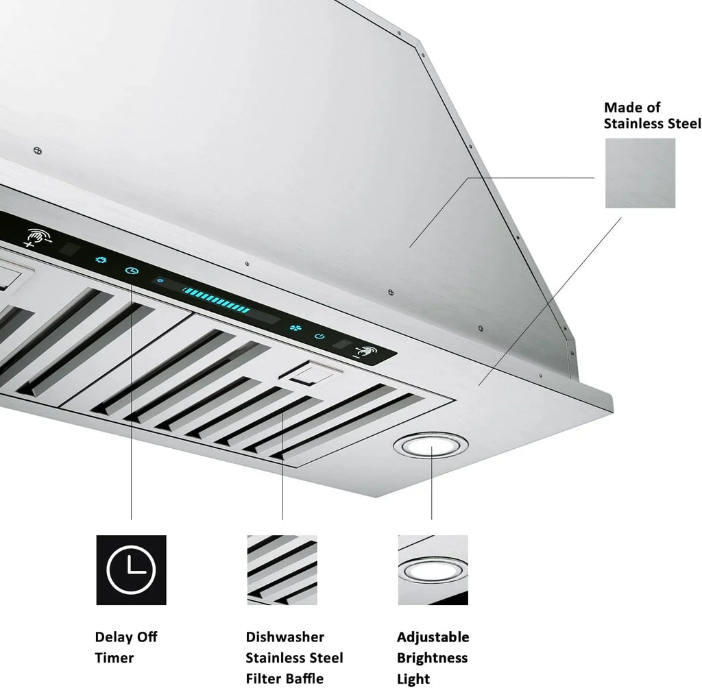 30 inch Built-in/Insert Range Hood 900 CFM, Ducted/Ductless Convertible Duct, Stainless Steel Kitchen Vent Hood with 4 Speed Gesture Sensing&Touch Control Panel(IKB01-30)