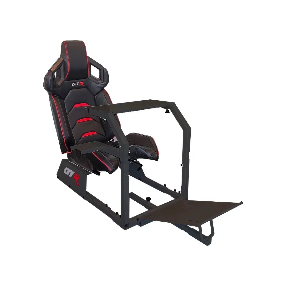 GTR Simulator GTA Racing Simulator Cockpit With Black Frame And Black/Red Pista Adjustable Leatherette Racing Seat - GTA-BLK-S107LBKRD