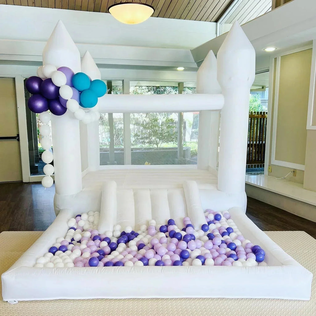 Connsann White Oxford Bounce House With Air Blower And Ball Pit, 13 ft x 8 ft x 8 ft