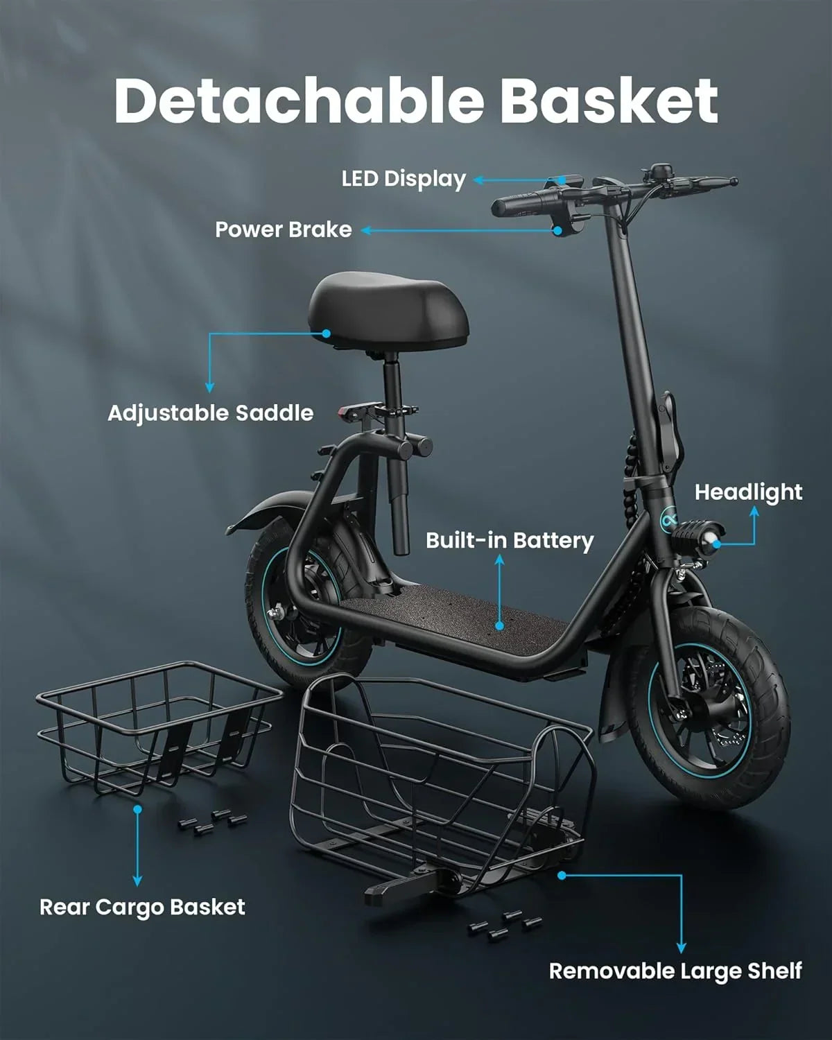 Adults Electric Scooter with Large Middle Basket
