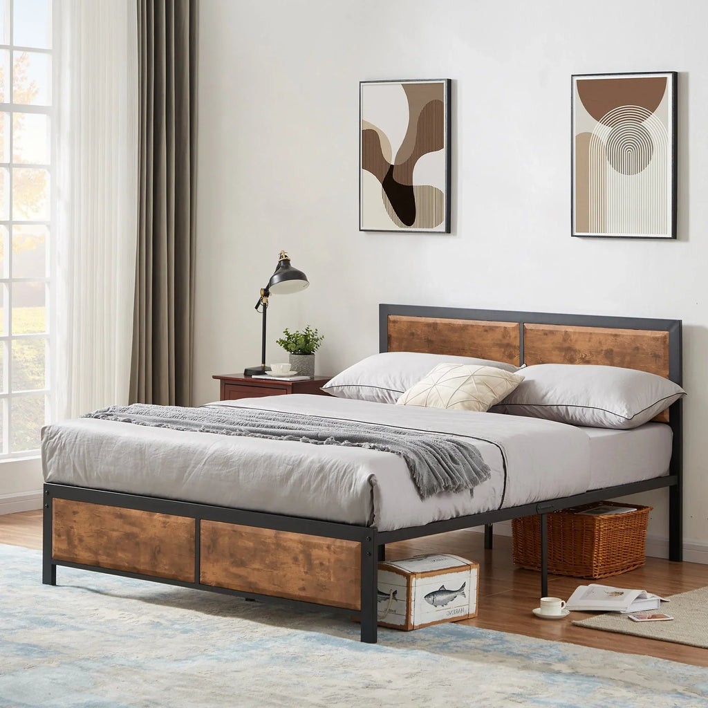 VECELO 3 - Piece Bedroom Set with Twin Size Bed Frame and 1 - Drawer Black Nightstands