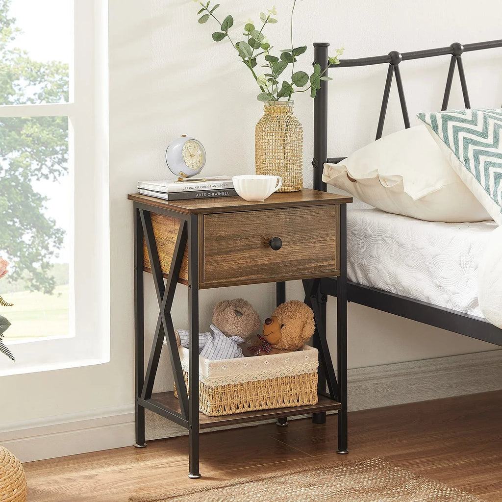 VECELO 3 - Piece Bedroom Set with Twin Size Bed Frame and 1 - Drawer Black Nightstands