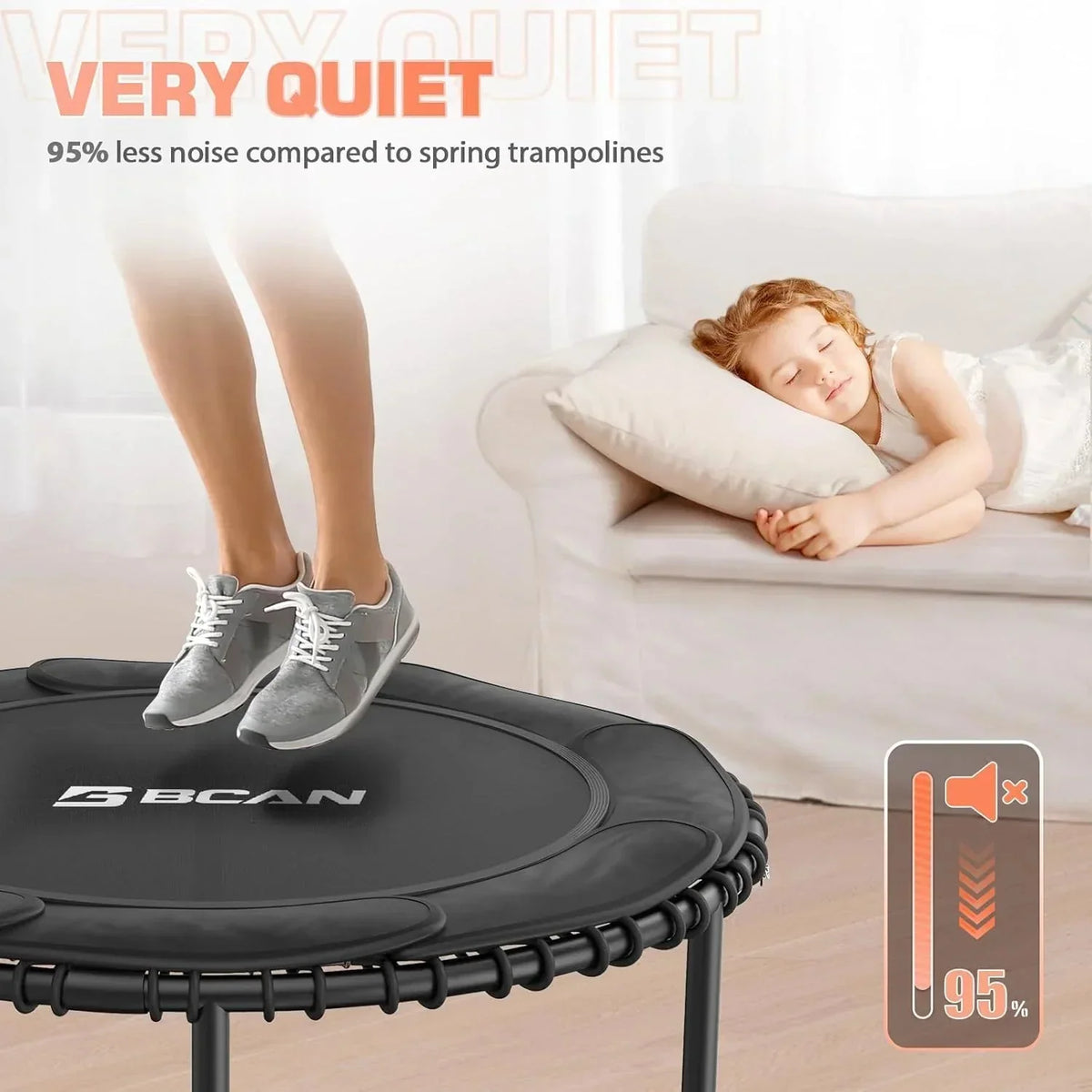 BCAN 450/550 LBS Foldable Mini Trampoline, 40"/48" Fitness Trampoline with Bungees, U Shape Adjustable Foam Handle, Stable & Quiet Exercise Rebounder for Adults Indoor/Outdoor Workout