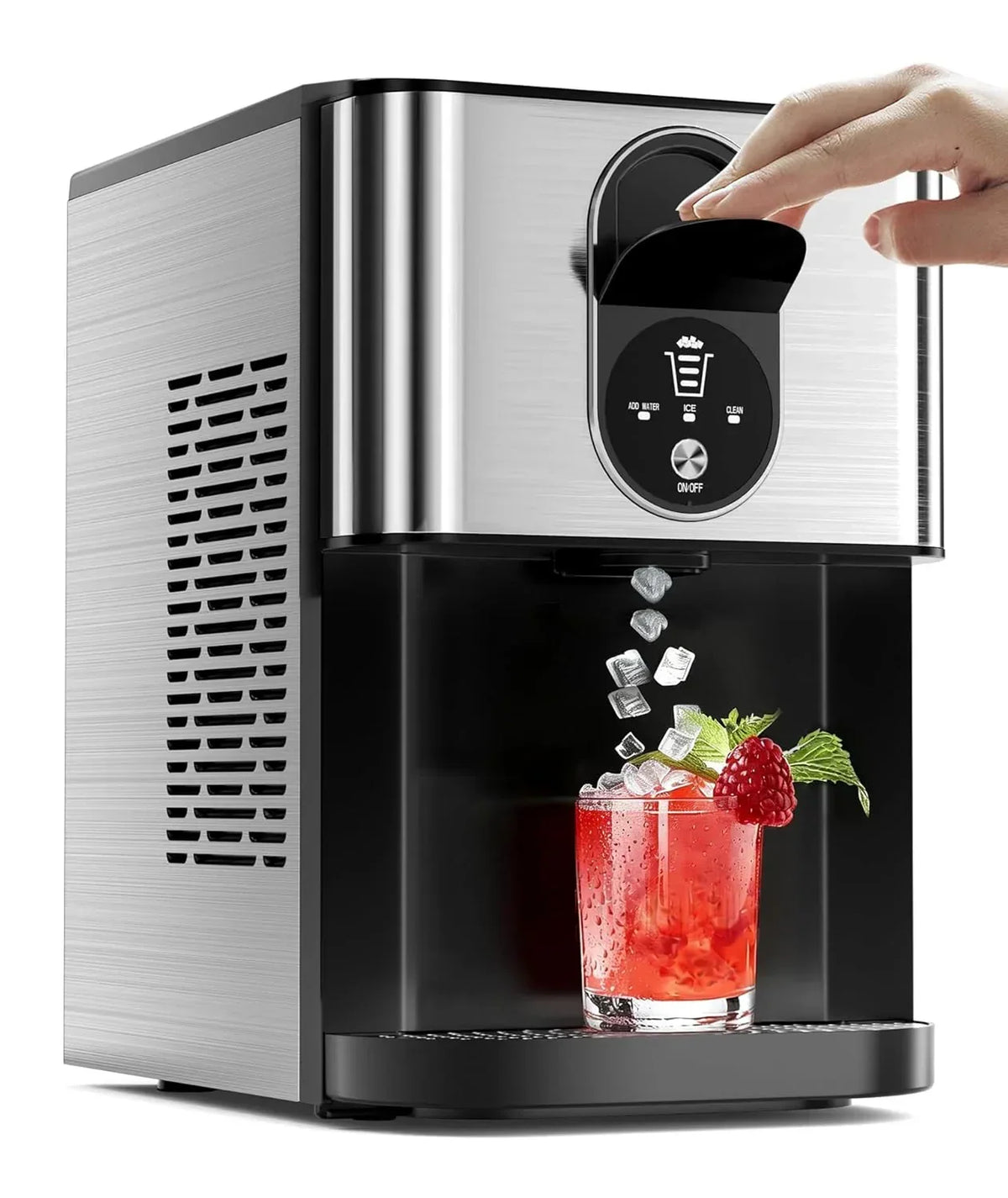 Antarctic Star Nugget Ice Maker Countertop with Soft Chewable Ice, 44Lbs/24H Portable Pellet Ice Machine with Self-Cleaning, One-Click Operation, for Home/Kitchen/Office, Stainless Steel, Black