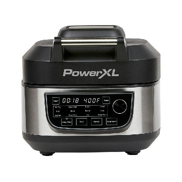 PowerXL Grill Air Fryer Combo Plus 6 QT 12 in 1 Indoor Slow Cooker, Roast, Bake, 1550 Watts, Stainless Steel Finish : Home & Kitchen