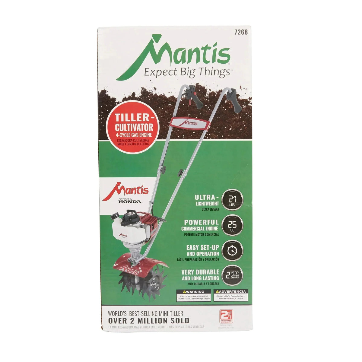 MANTIS 7268 Mini-Tiller/Cultivator 25-cc 9-in Front-Tine Forward-rotating Tiller (CARB)