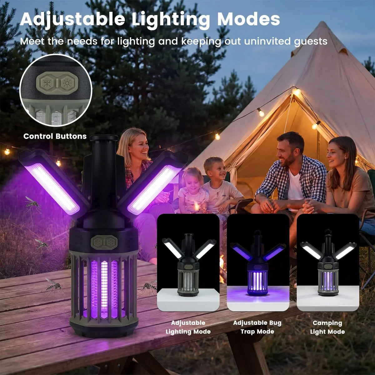 Tangkula 3-Petal Foldable Bug Zapper  Adjustable Lighting Modes Type-C Rechargeable