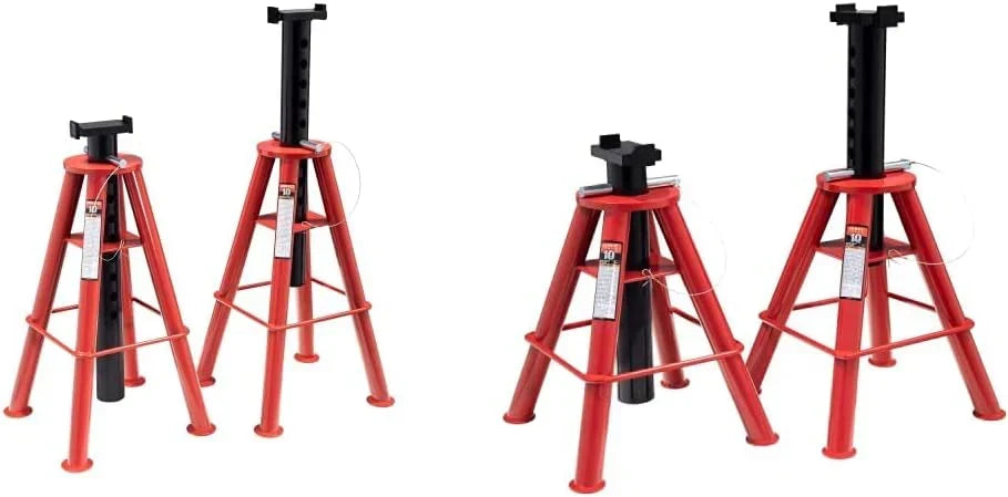 10-Ton Medium Height Pin Type Jack Stands, Pair, Red
