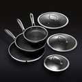 HexClad 6 Piece Hybrid Stainless Steel Cookware Pan Set 8 inch 10 inch 12 inch with Glass Lids Size: One size Black