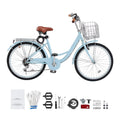 KFFKFF 26 in 7-Speed Cruiser Bike, Pale Blue With Front Basket And Rear Rack - SCB722-B