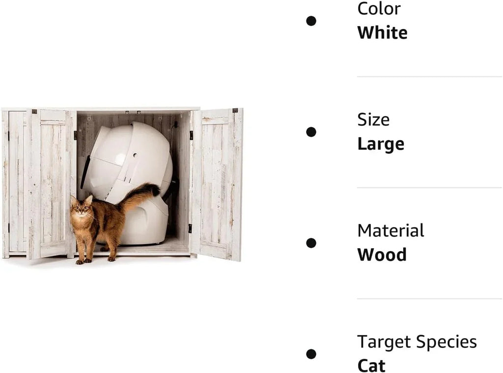 Litter-Robot Credenza with Litter Box Enclosure, Rustic White Plank Finish, 43.2” W x 28.1” D x 33.1” H, Stylish and Durable Hidden Cat Litter Box Furniture, Litter-Robot Not Included