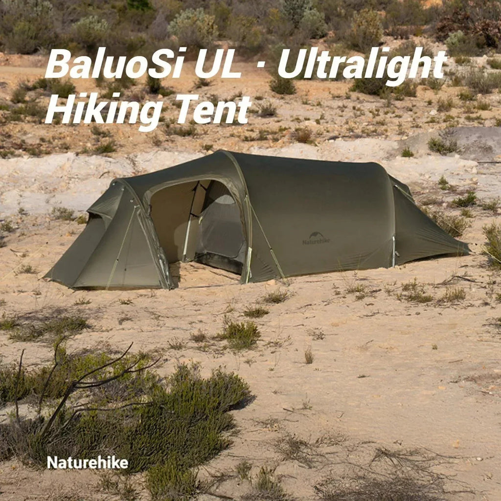 Naturehike Baluosi UL Ultralight Tunnel Hiking Tent, 15D, 2/3 Person, Olive Green - CNK2450WS036