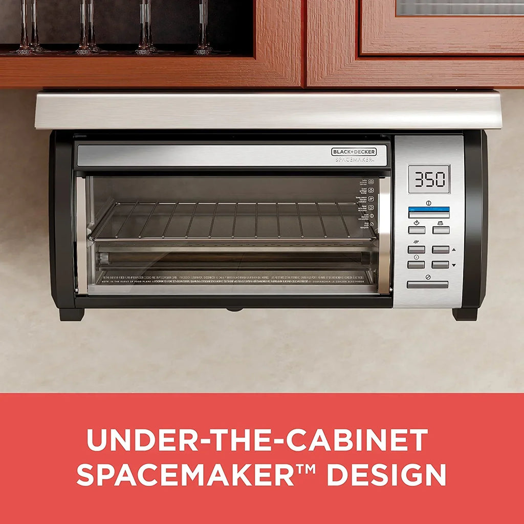 BLACK+DECKER SpaceMaker Under-Counter Toaster Oven, Digital Controls, Black/Stainless Steel, Fits 9" Pizza, TROS1000D
