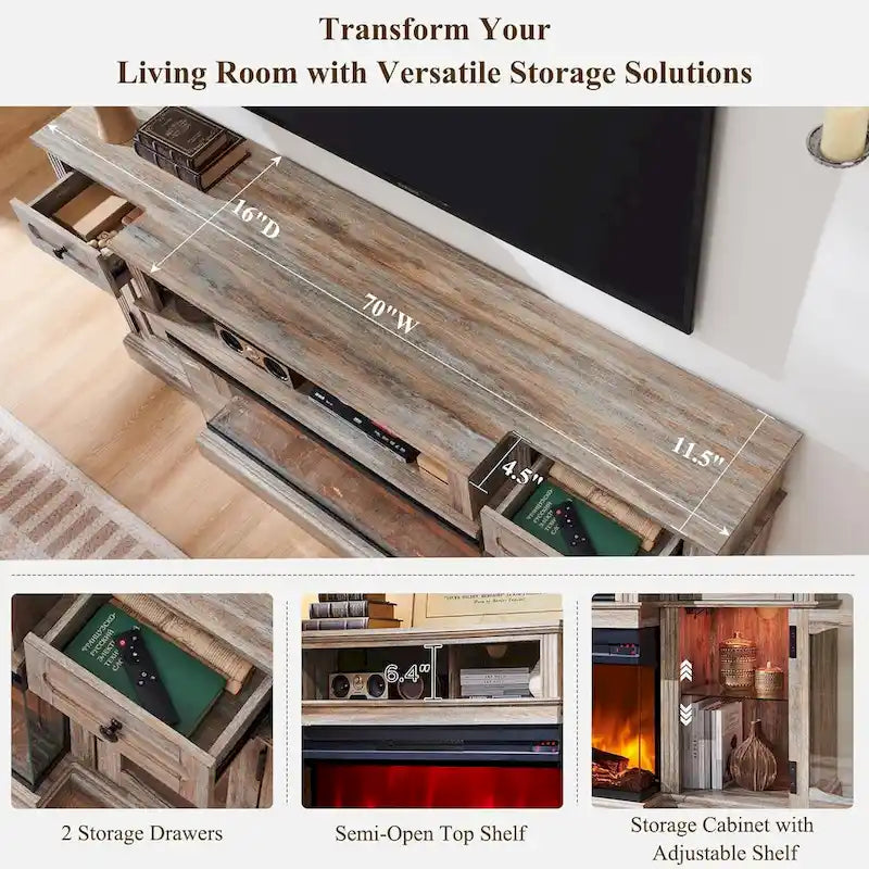 Farmhouse Electric Fireplace TV Stands up to 80, Entertainment Center