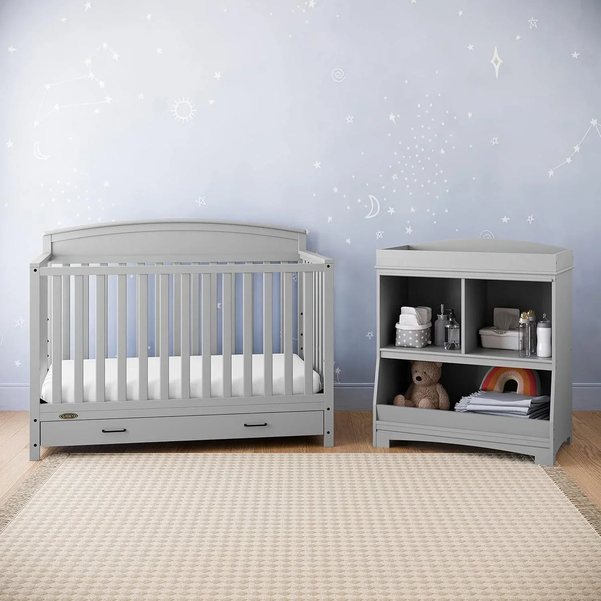 5-in-1 Convertible Baby Bed (with drawers, white) - Green Guardian Gold Certification, built-in baby bed storage drawer, convertible to toddler bed, day bed and full-size bed