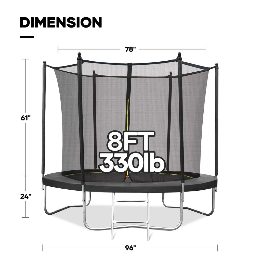 MARNUR Kids' Trampoline 8 ft With Enclosure Net, Ladder And Wind Stakes - 330 lbs Weight Capacity