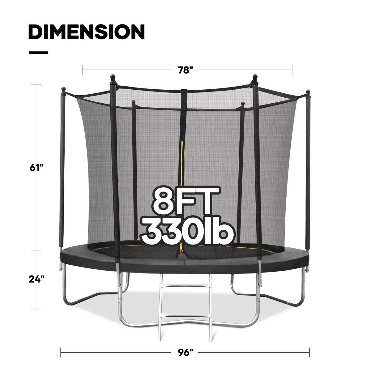 MARNUR Kids' Trampoline 8 ft With Enclosure Net, Ladder And Wind Stakes - 330 lbs Weight Capacity