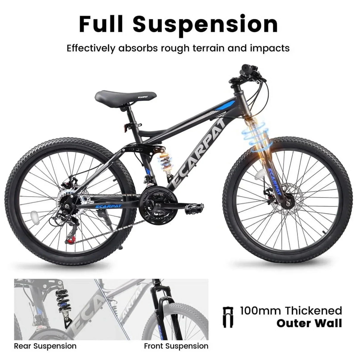 27.5 Inch Full Suspension Mountain Bike With Front And Rear Dual Shock Absorbers, Mechanical Disc Brakes, 21-Speed - A2760