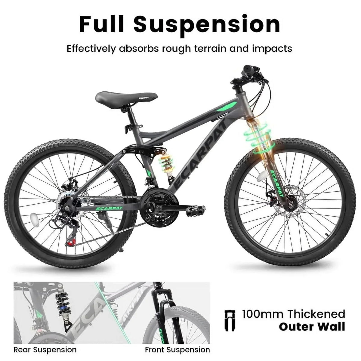 27.5 Inch Full Suspension Mountain Bike With Front And Rear Dual Shock Absorbers, Mechanical Disc Brakes, 21-Speed - A2760