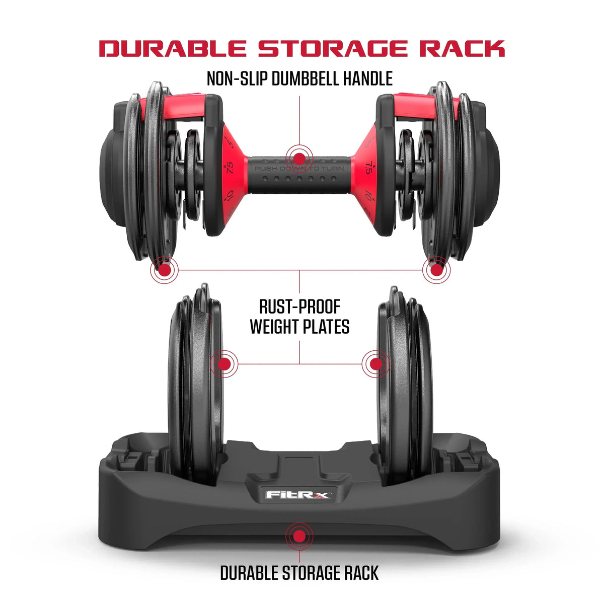 FitRx SmartBell Adjustable Dumbbell Set, 2-Pack, 25lb, 9-in-1 Quick-Select Weights, 2.5lb Increments