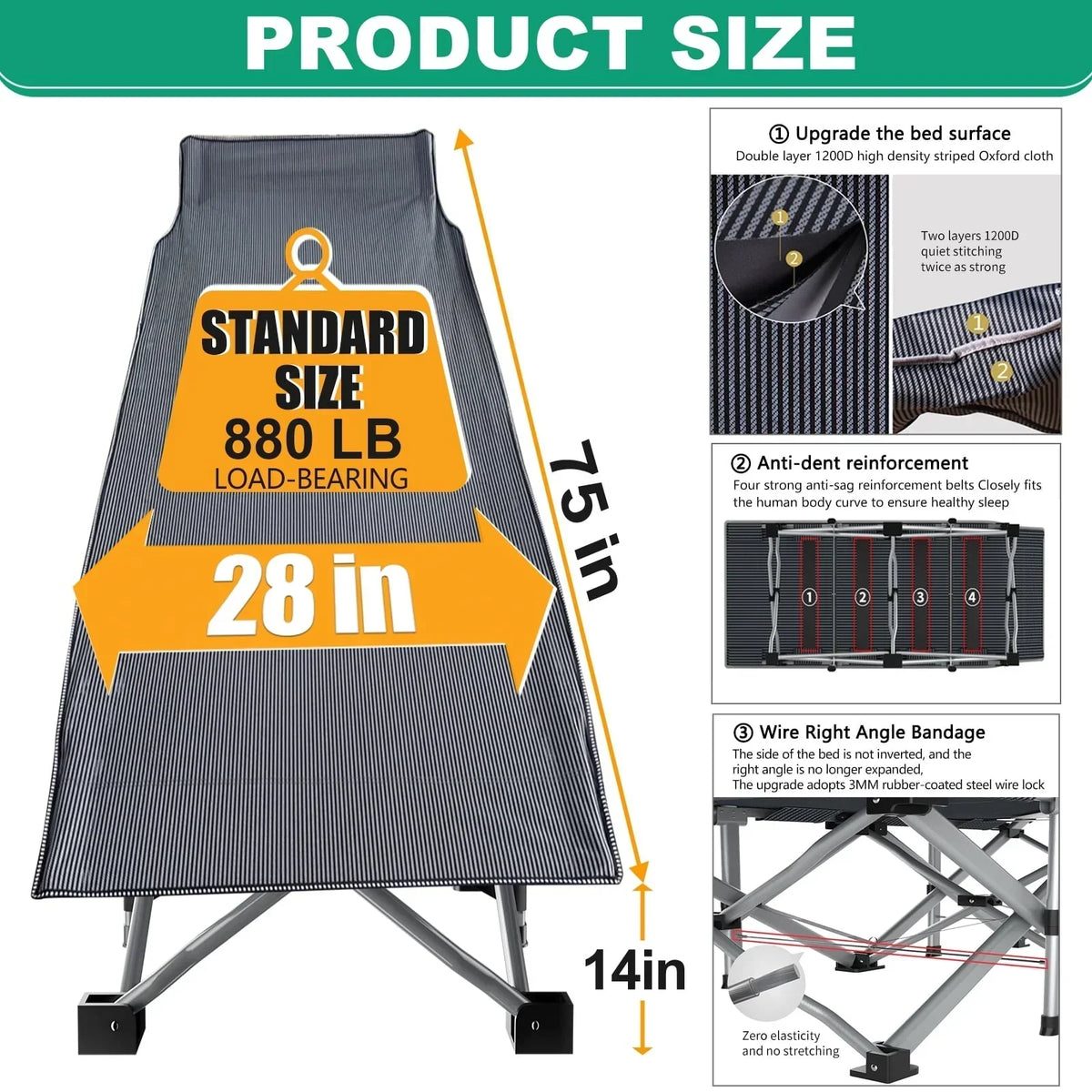 Slsy 2 Pack Folding Bed Cot with 3.3 Inch 2 Sided Mattress, 75"* 28" Folding Camping Cots with Carry Bag, Portable Sleeping Cot Guest Bed