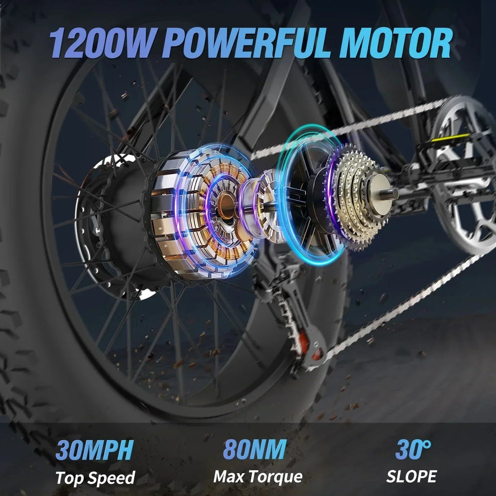 1500W Electric Mountain Bike 48V 20Ah, 20 inch Fat Tires, Shimano 7-Speed, Full Suspension - q20-1500w