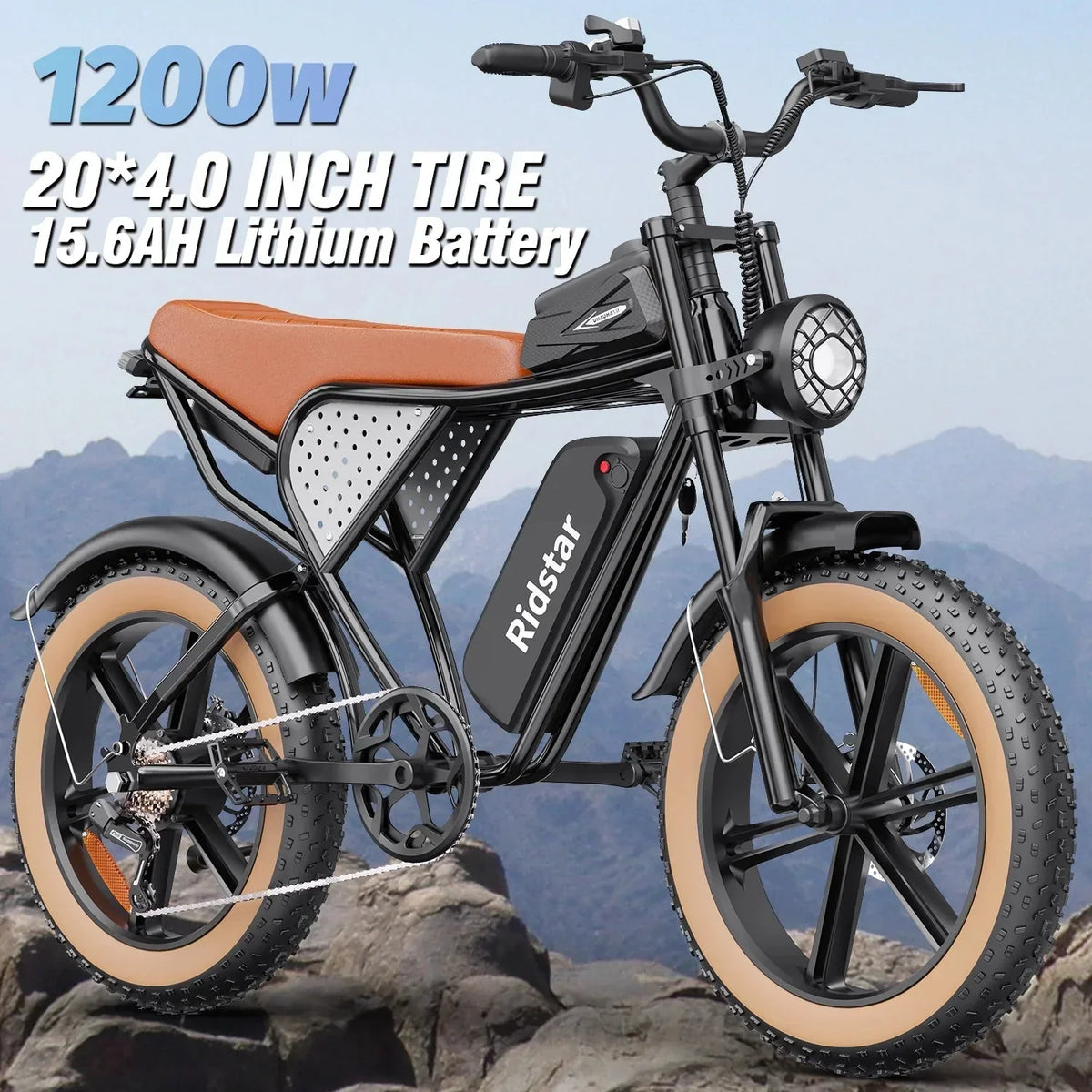 1500W Electric Mountain Bike 48V 20Ah, 20 inch Fat Tires, Shimano 7-Speed, Full Suspension - q20-1500w