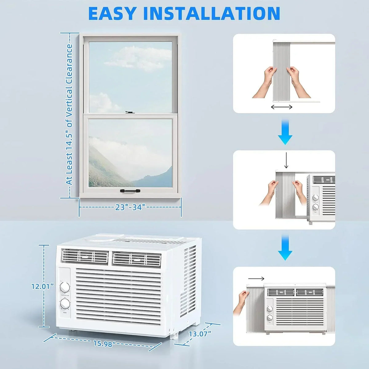 Antarctic Star 12,000 BTU U-Shaped Window Air Conditioner Unit Cools up to 550 Sq.Ft. with 6 Modes 24H Timer, Ultra Quiet Window AC Units