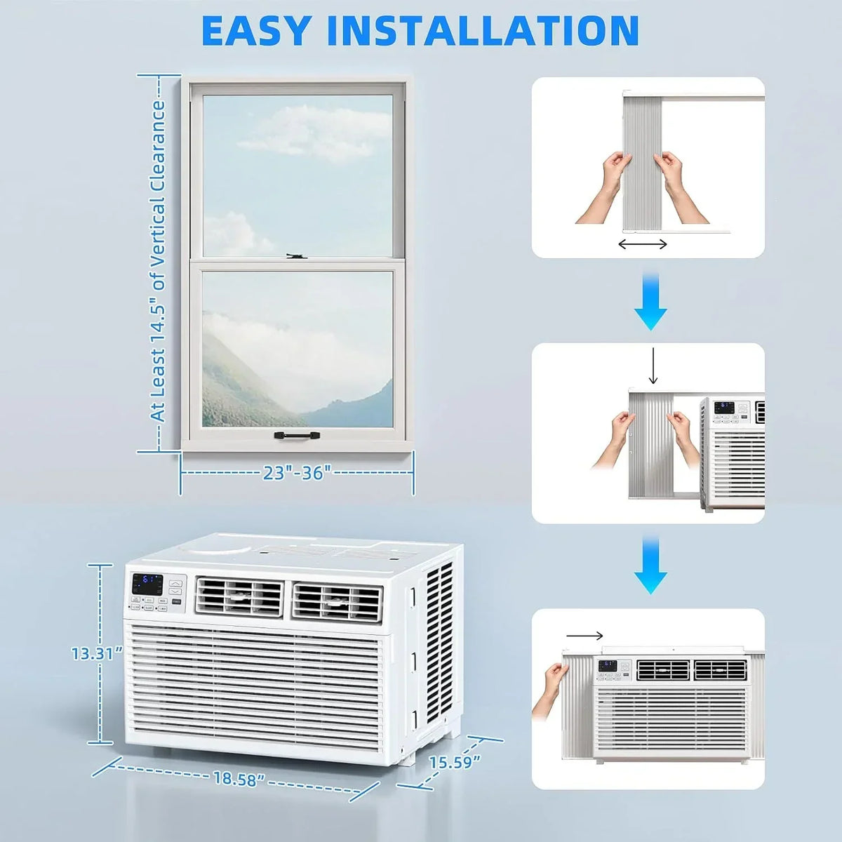 Antarctic Star 12,000 BTU U-Shaped Window Air Conditioner Unit Cools up to 550 Sq.Ft. with 6 Modes 24H Timer, Ultra Quiet Window AC Units